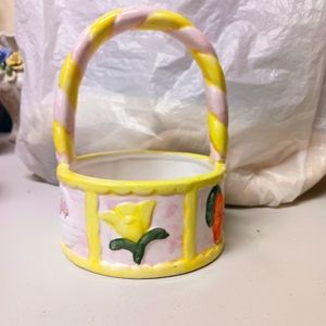 Small ceramic Easter basket &  white votive candle holder with hearts design